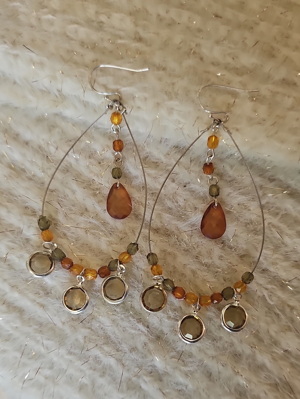 Amber Teardrop & Beaded Hoop Earrings - Women Jewelry